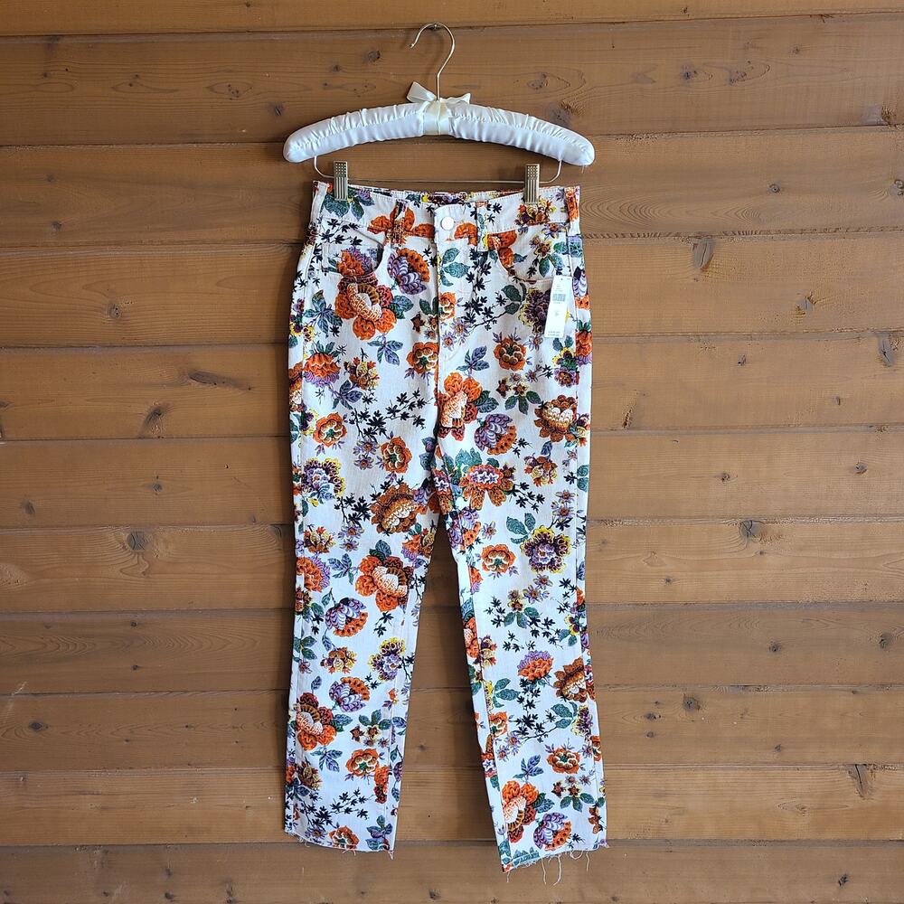 Anthropologie Cigarette Jean Floral Pilcro High Rise 26 Cottagecore Garden NWT - Picture 2 of 6